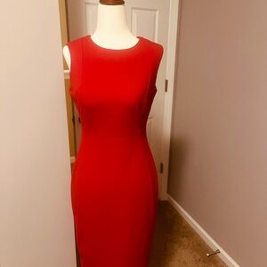 Calvin Klein Red Sleeveless Sheath Dress with Exposed Gold Back Zipper size 4